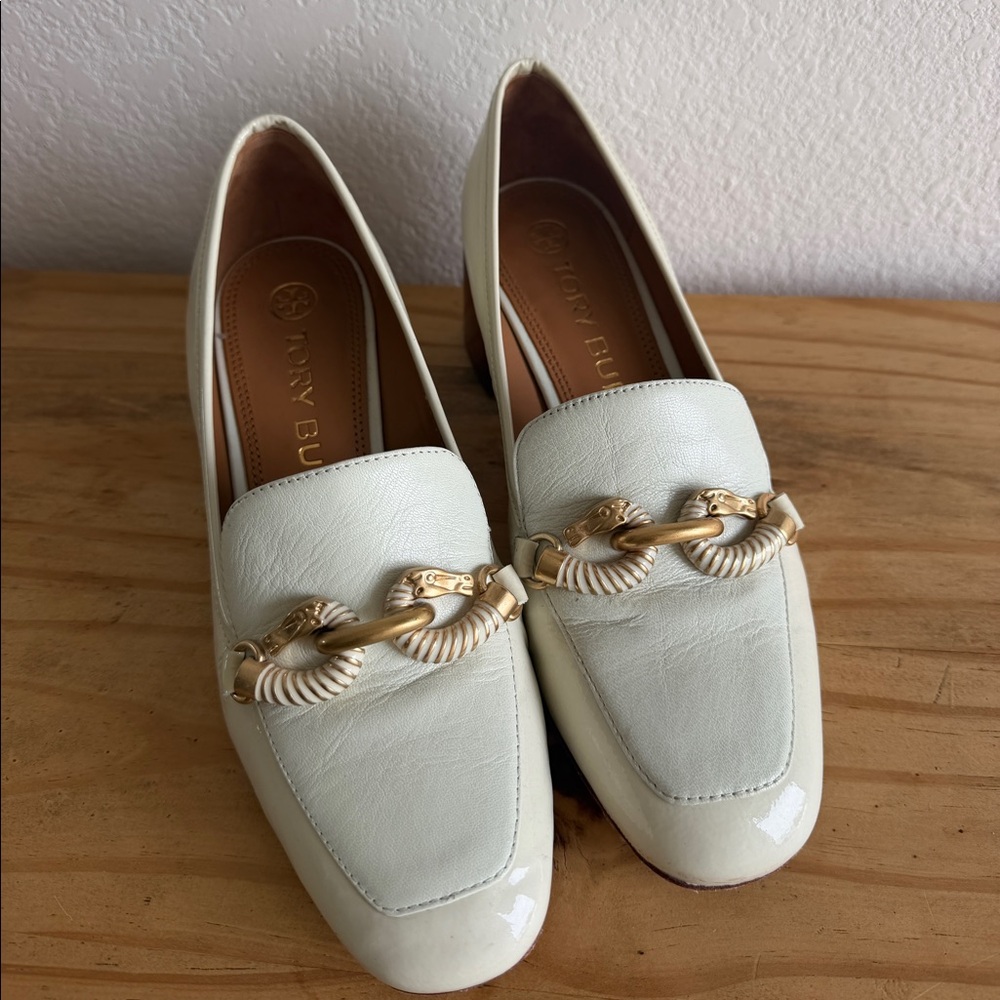 Tory Burch White with Gold Accent Loafers